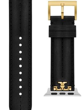 Tory Burch Black Leather Apple Watch Band with Gold-Tone Hardware